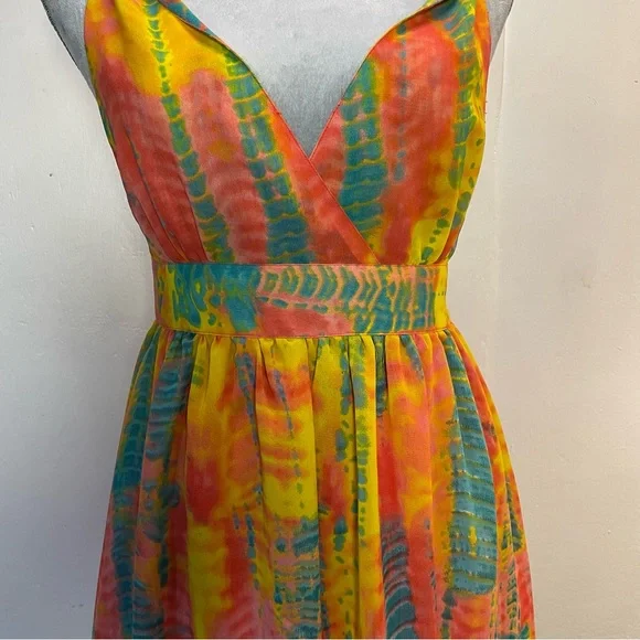 #0158 Dimri Fully Lined Banded Waist Twisted Strap Maxi w/ side Zip. Tie dye-S - Picture 3 of 13